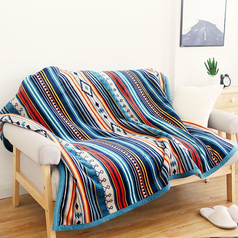 UKELER Bohemian Sherpa Throw 80'' x 60''- Soft Plush Flannel Boho Throw Blankets for Bed/Couch/Sofa/Office/Camping - Image 1